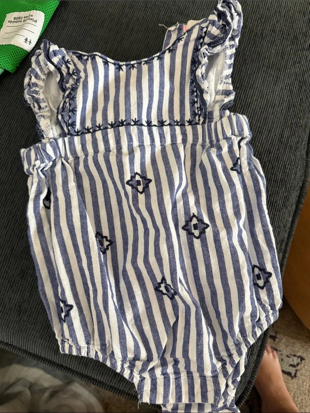 Gymboree Blue and White Striped Baby Romper with Pink Accent
